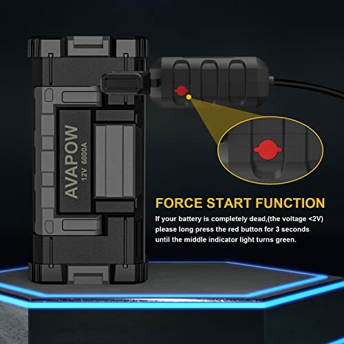 AVAPOW jump starter with force start function instructions.