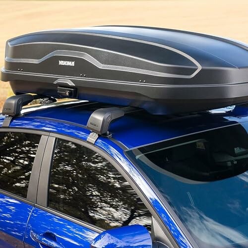 Car with a rooftop cargo box in a sunny setting