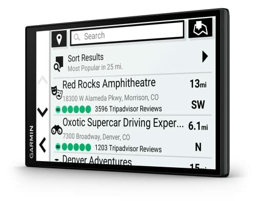 Garmin GPS navigation screen showing search results.