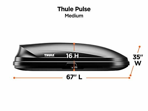 Thule Pulse Medium cargo box dimensions: 16 inches height, 67 inches length, 35 inches width.